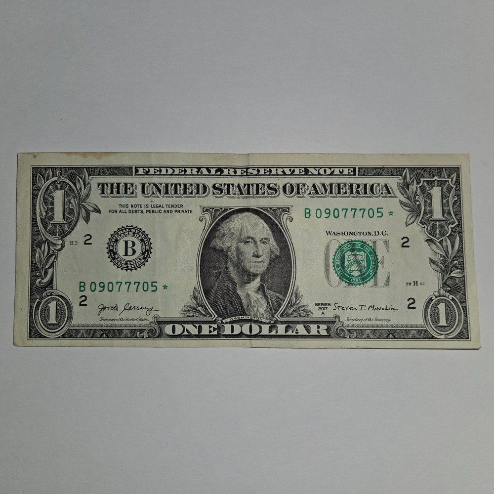 2017A One Dollar Bill Lucky 7's and Star Note B09077705* FRB New York (B327) - Picture 2 of 4